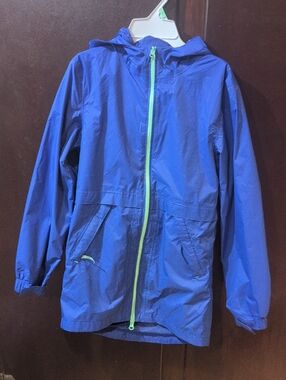 Kids Blue Hooded Raincoat with Lime Zipper